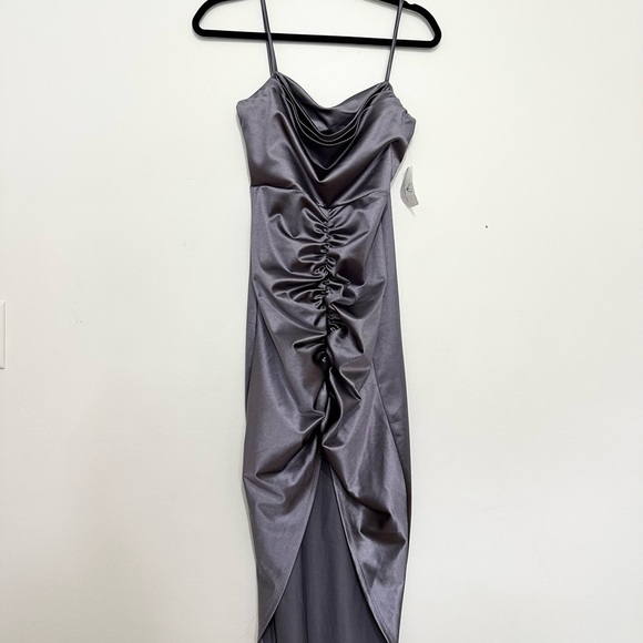Windsor Bre Formal Satin Ruched Midi Dress small - Picture 3 of 8